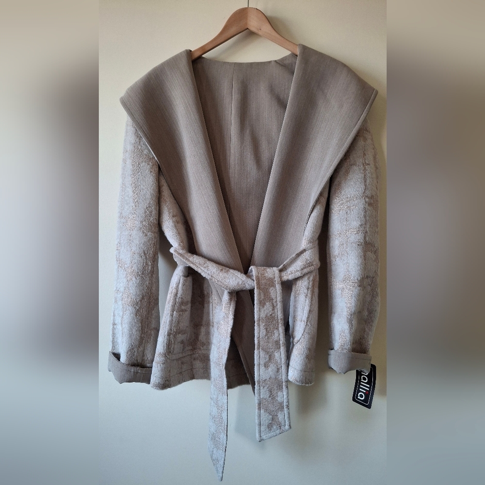 NWT Mallia Reversible Stylish Beige/Taupe Mohair Belted Coat Sz 10